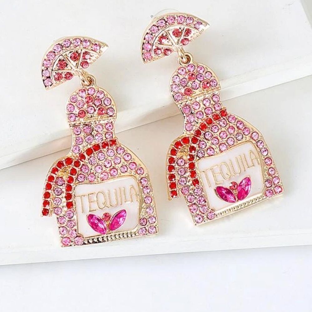 NWT ANGL Pink Rhinestone Tequila Drop Fashion Earrings